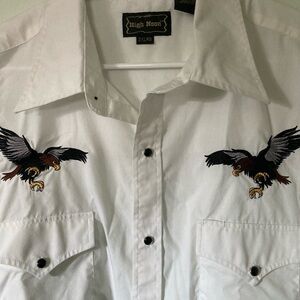High Noon SZ 2X Men's White Western Shirt with Eagle Design long sleeve